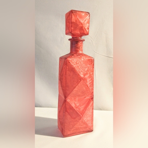 MCM Art Deco Glass Decanter w/ Square Stopper - Marbleized Red - Picture 5 of 9